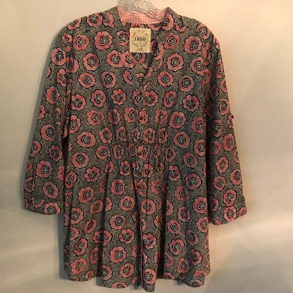 Izod Womens Dress Tunic Top Button Front Back Tie Blue Bright Pink White Size XL - Picture 1 of 8